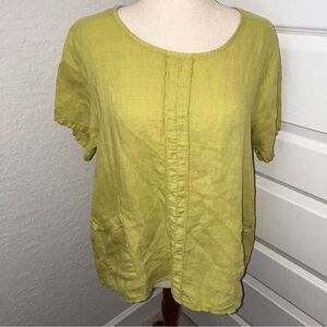 SAGA Made in Italy 100% Linen Short Sleeve Boxy Lagenlook Blouse Shirt Top